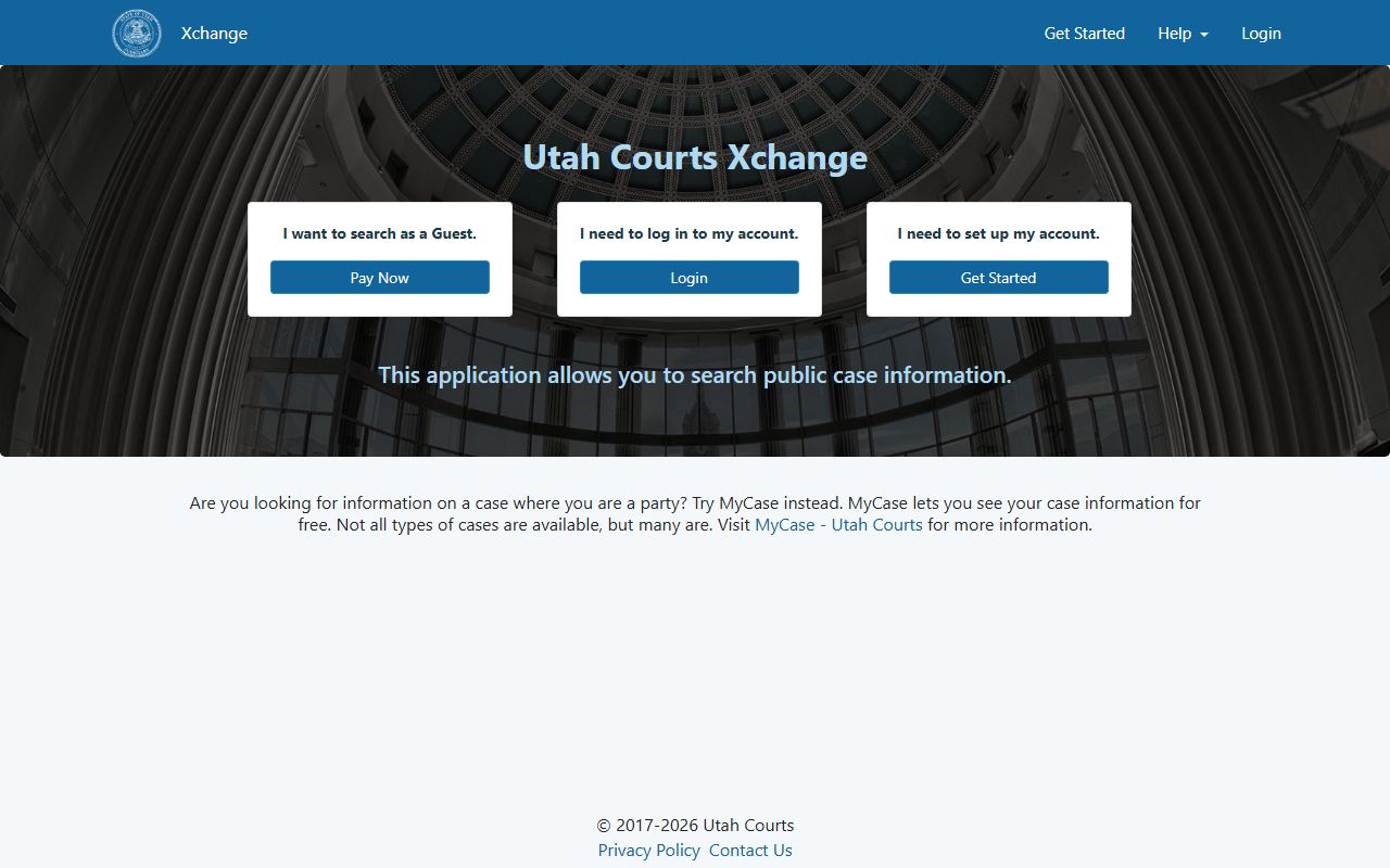 Utah Xchange portal for Rich County court records after arrest